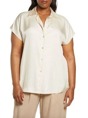 Vince Cap-Sleeve Ruched-Back Silk Blend blouse  NWT - Size 3X Plus